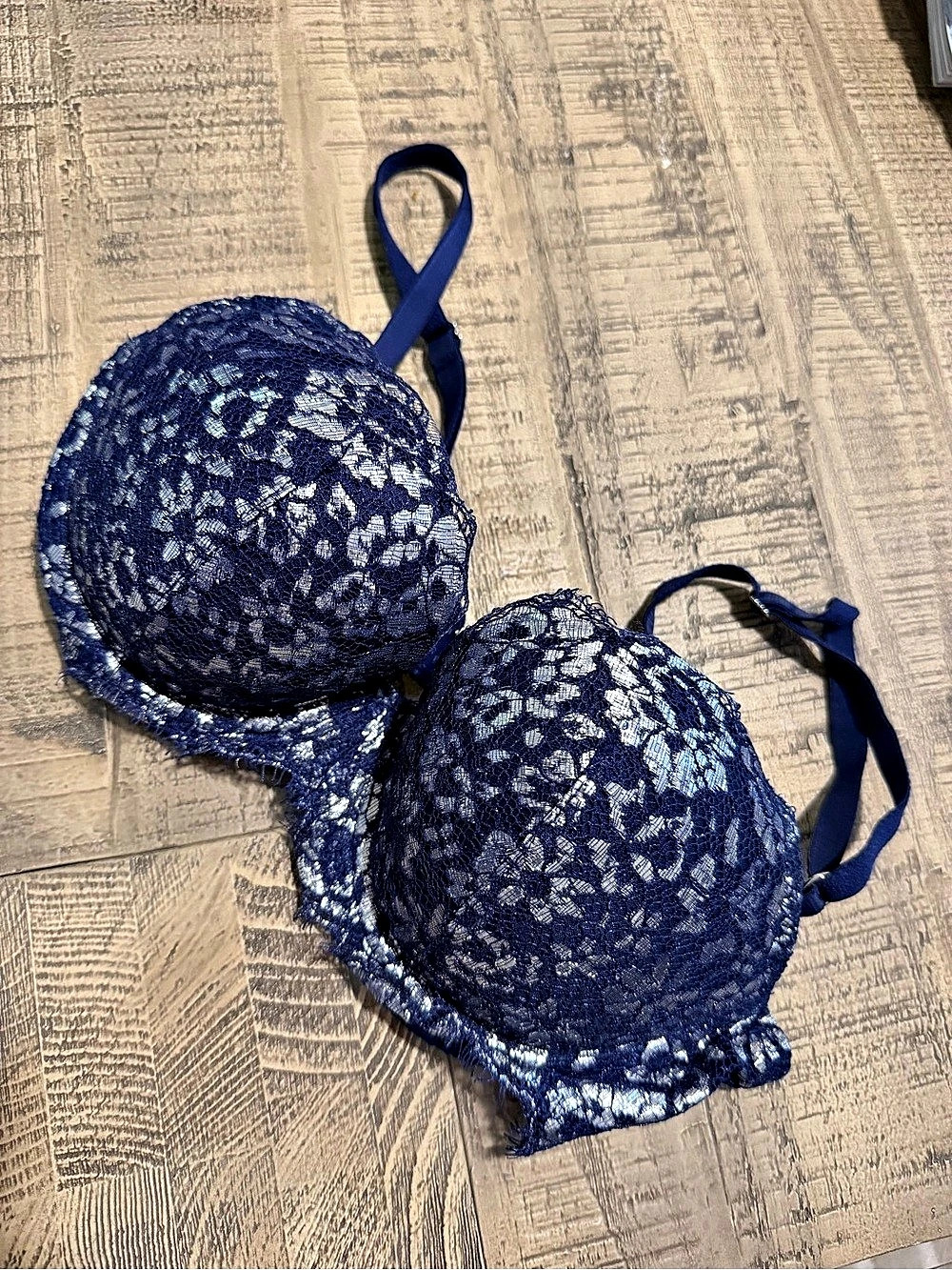 Victoria's Secret Dream Angels Lined Demi Bra Floral Lace Blue 32C